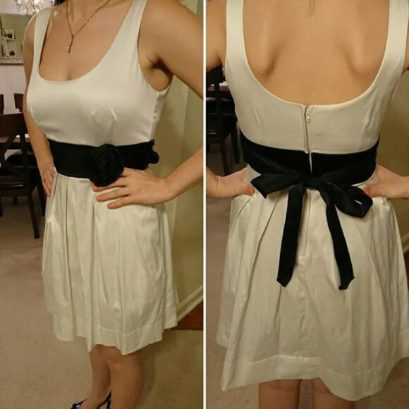 Speechless Fit and Flare Dress - Cream with Black Rose Sash - Picture 1 of 3